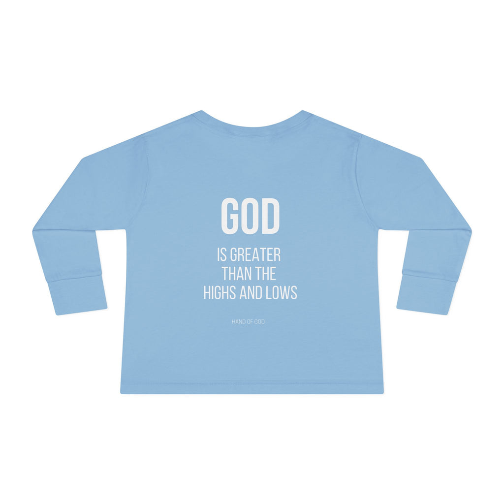 God is Greater Than the Highs and Lows Kids Long Sleeve T-Shirt | Hand of God Christian Apparel
