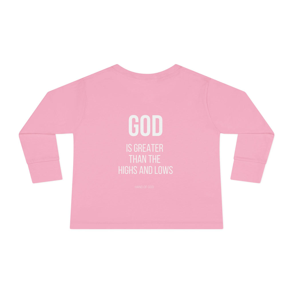 God is Greater Than the Highs and Lows Kids Long Sleeve T-Shirt | Hand of God Christian Apparel