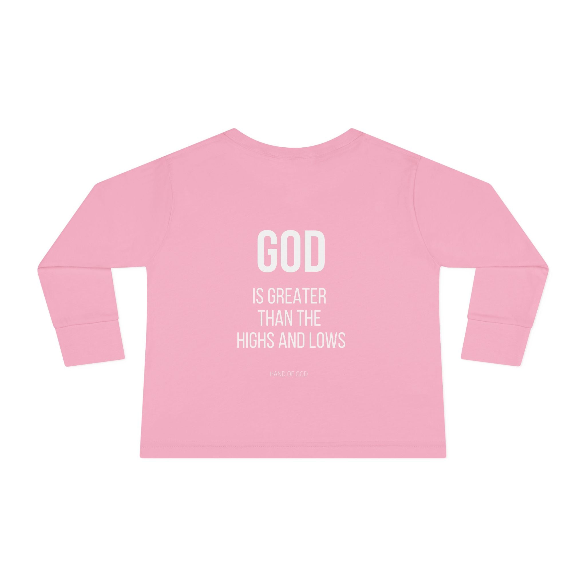 God is Greater Than the Highs and Lows Kids Long Sleeve T-Shirt | Hand of God Christian Apparel