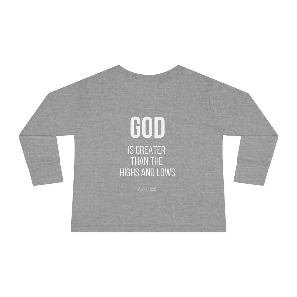 God is Greater Than the Highs and Lows Kids Long Sleeve T-Shirt | Hand of God Christian Apparel