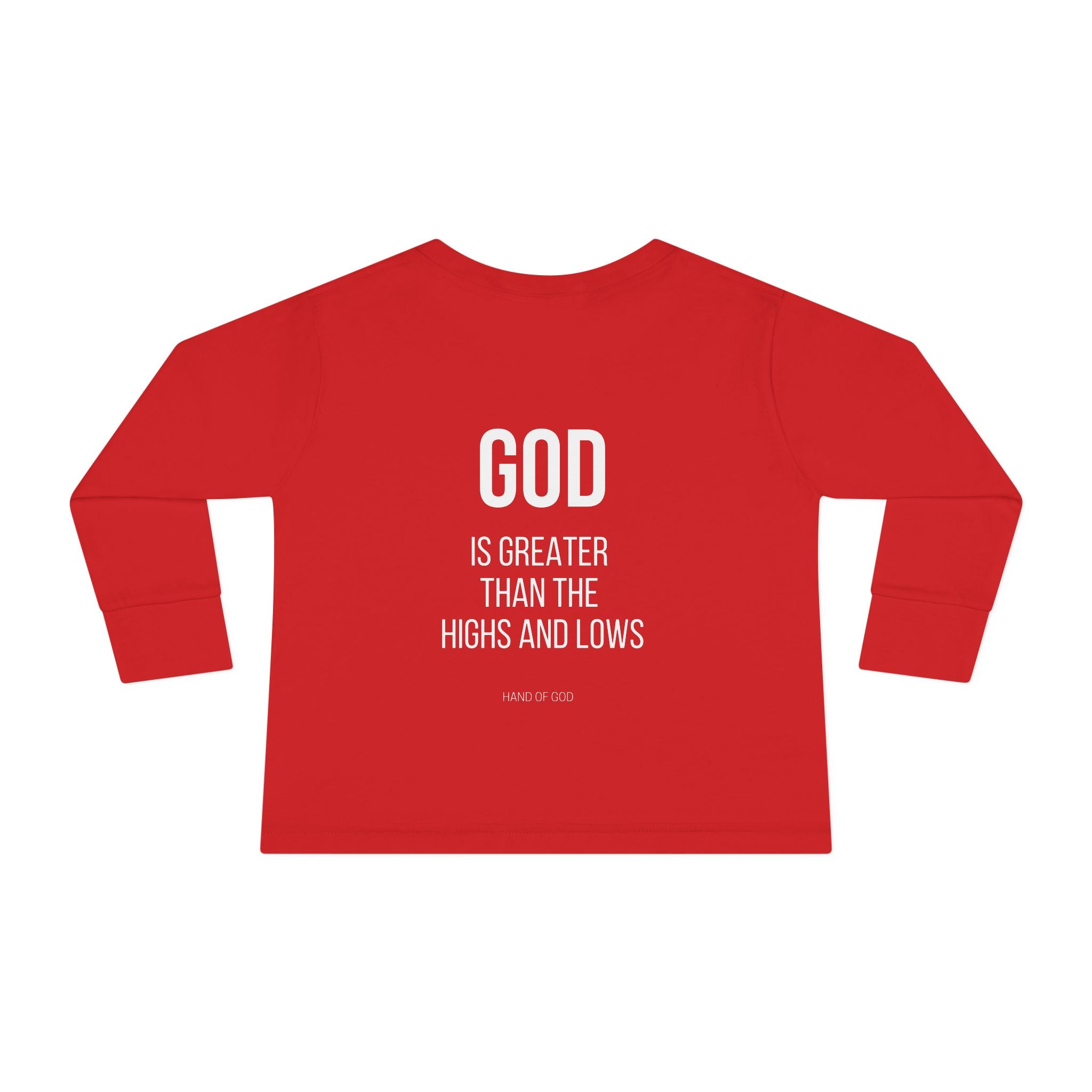 God is Greater Than the Highs and Lows Kids Long Sleeve T-Shirt | Hand of God Christian Apparel
