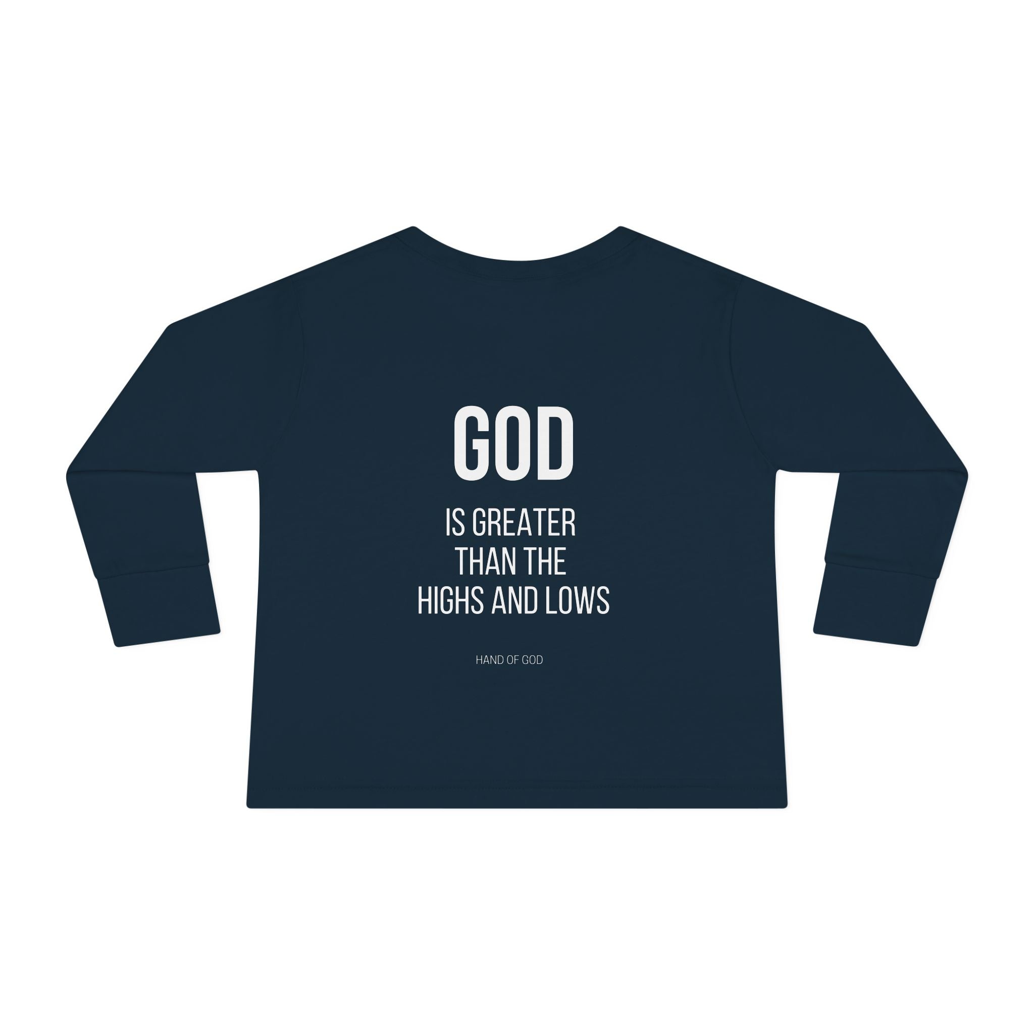 God is Greater Than the Highs and Lows Kids Long Sleeve T-Shirt | Hand of God Christian Apparel
