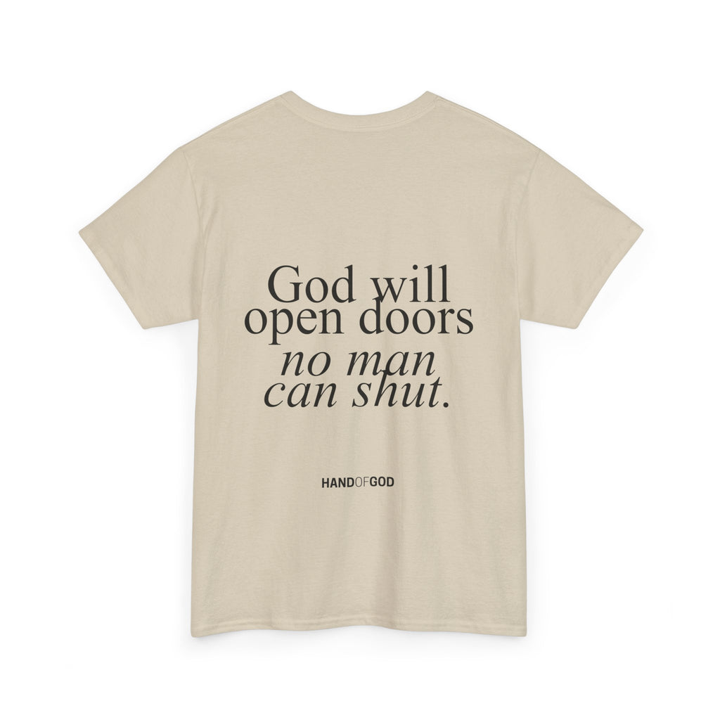 God Will Open Doors No Man Can Shut T-Shirt | Christian Faith Apparel | Hand of God Tee