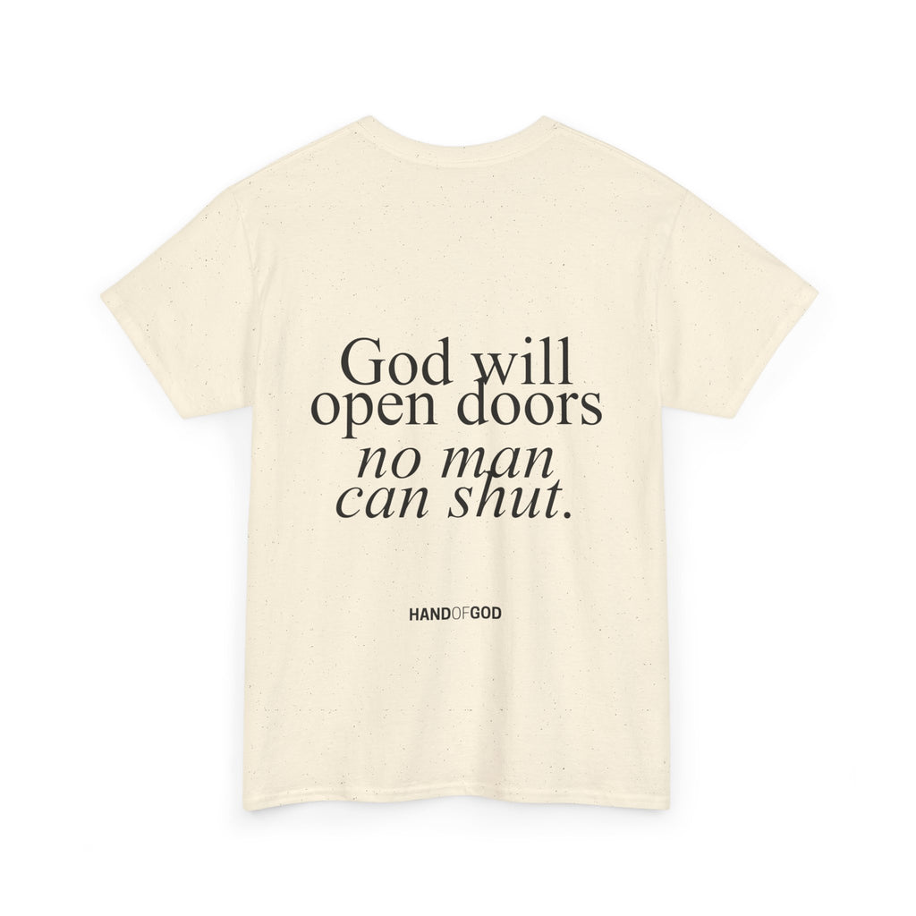 God Will Open Doors No Man Can Shut T-Shirt | Christian Faith Apparel | Hand of God Tee