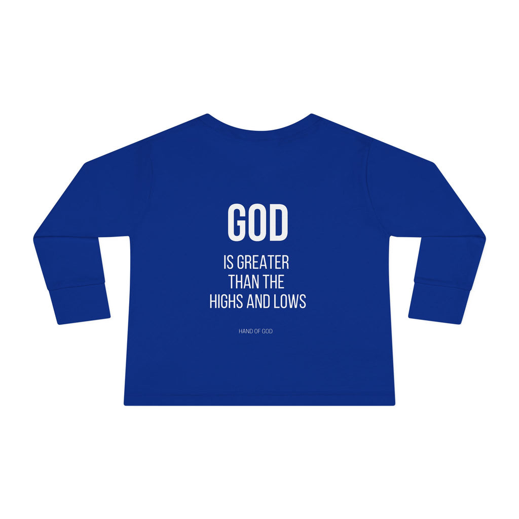 God is Greater Than the Highs and Lows Kids Long Sleeve T-Shirt | Hand of God Christian Apparel