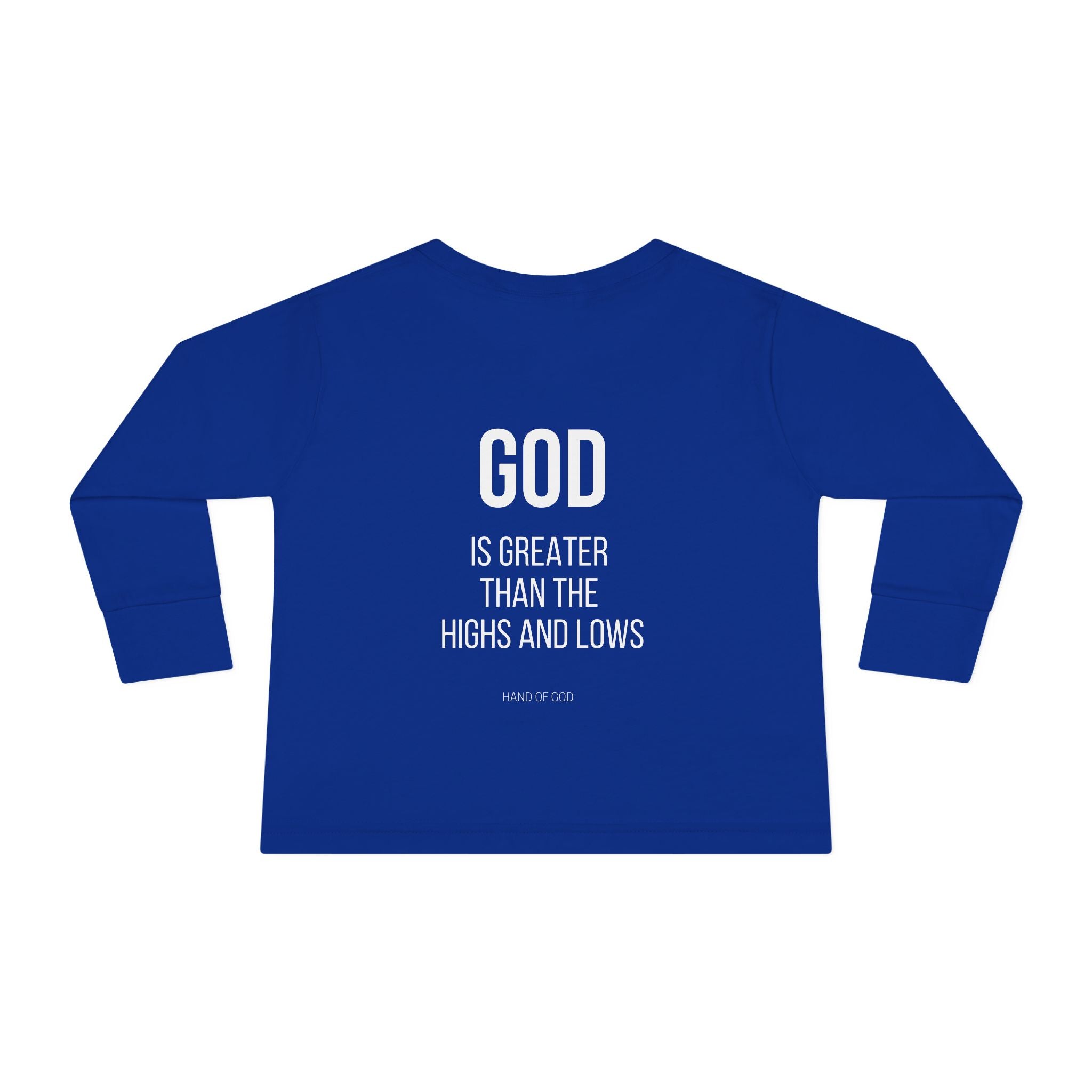 God is Greater Than the Highs and Lows Kids Long Sleeve T-Shirt | Hand of God Christian Apparel